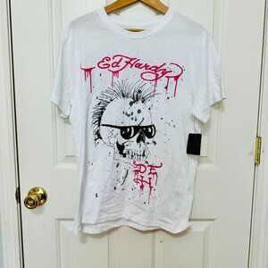 ED HARDY PUNKS NOT DEAD SHORT SLEEVE CREW NECK T-SHIRT WHITE UNISEX MEDIUM